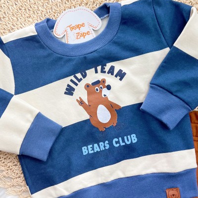 Conj. Casaco Wild Team Bears Club e Calça de Moletom - Azul Jeans e Creme